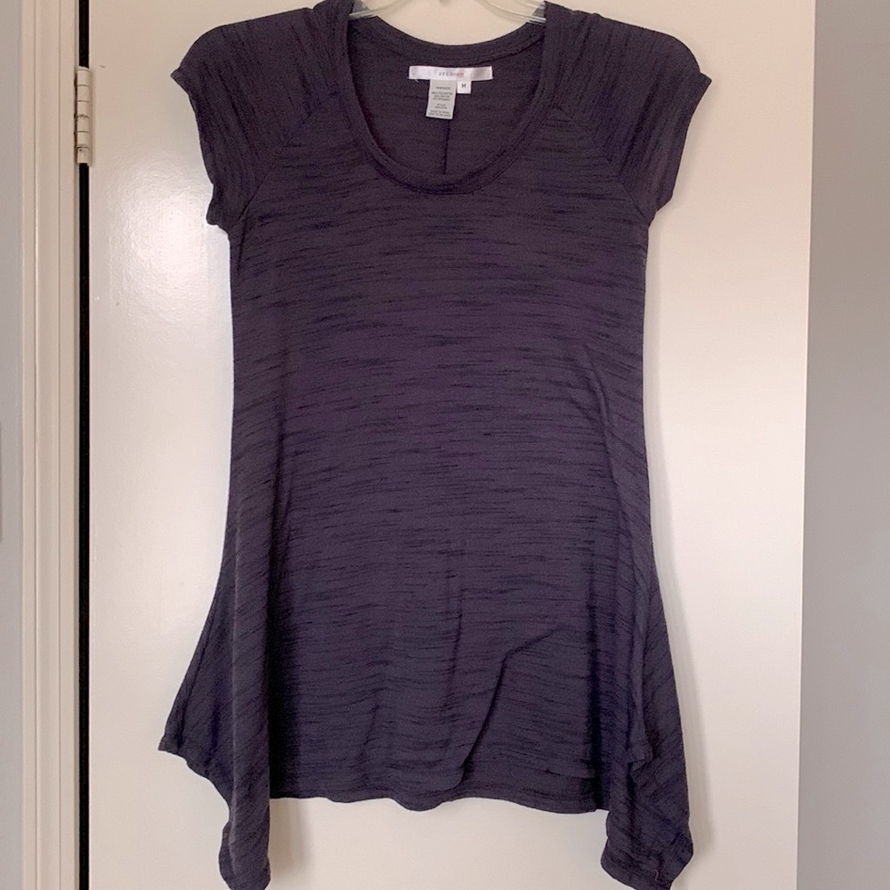 Studio M, cap sleeve, deep purple/plum women’s tunic top.  Size M